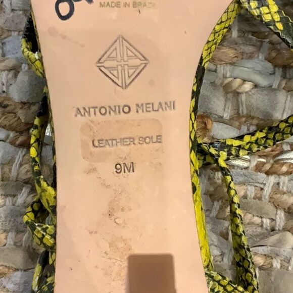 ANTONIO MELANI Vaylyn Snake Print Leather Lace Up Sandal Yellow Black sz 9 - Picture 8 of 10
